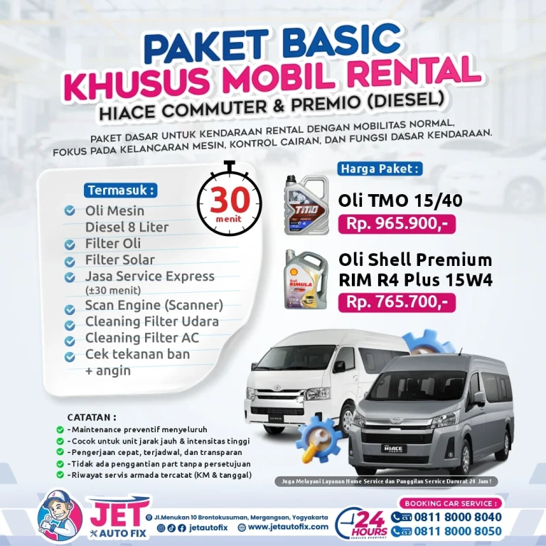 Paket Basic Mobil Rental Hiace - Bengkel Hiace Jogja Jet Auto Fix